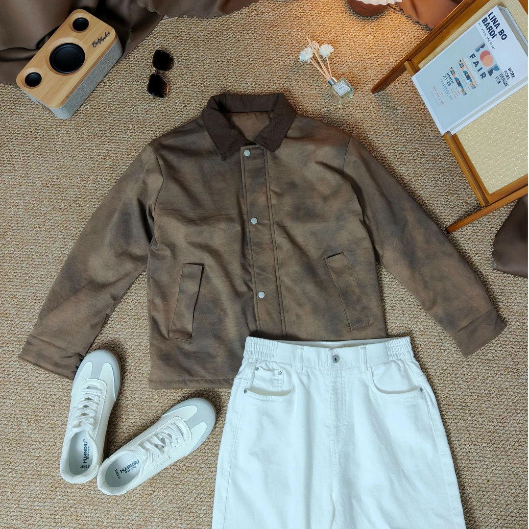 【G500】冬季灯芯绒拼接翻领保暖棉服水洗扎染渐变色加绒保暖夹克