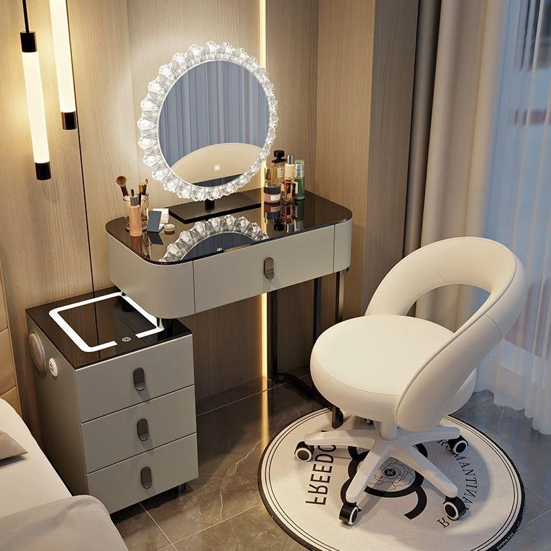 实木钢化玻璃多功能智能无线充电卧室梳妆台现代简约高感化妆桌