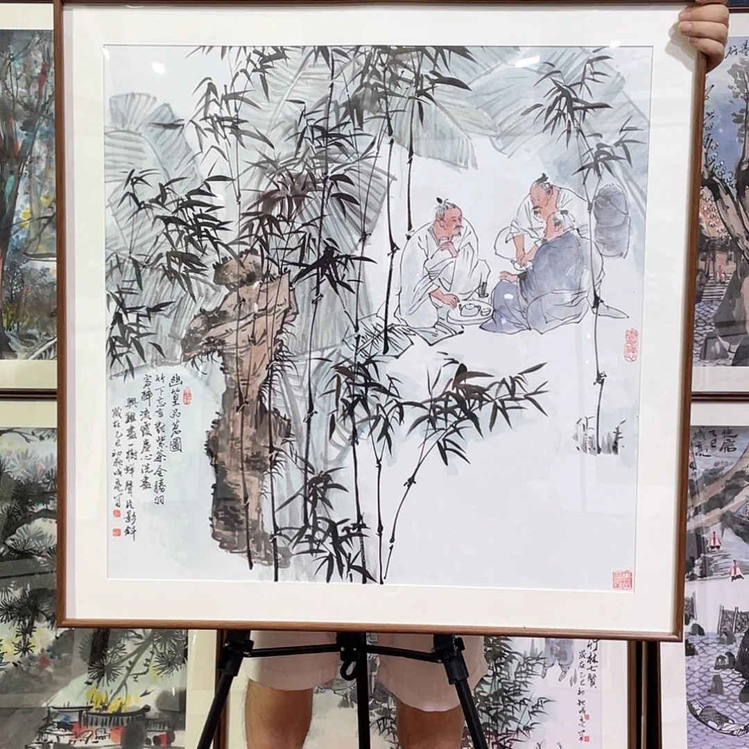 国画手绘画作品带框80/80