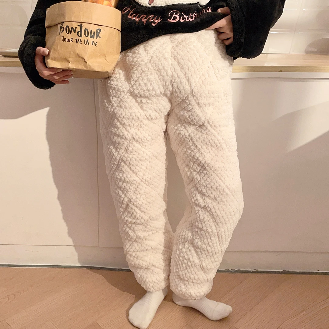 外出睡裤长裤女冬季三层夹棉2025新款法兰绒加厚加绒珊瑚绒家居裤