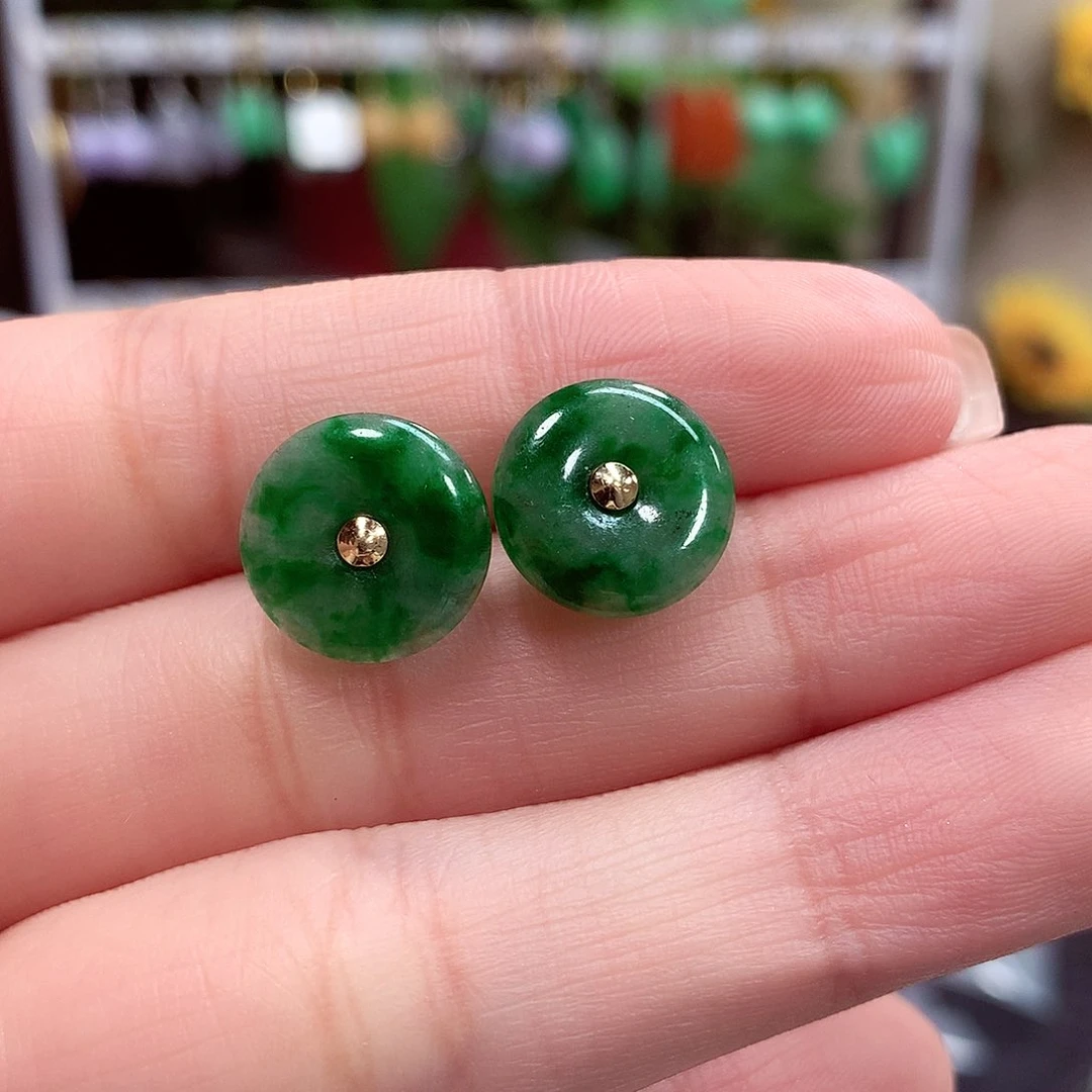 翡翠耳饰18K金镶嵌天然翡翠