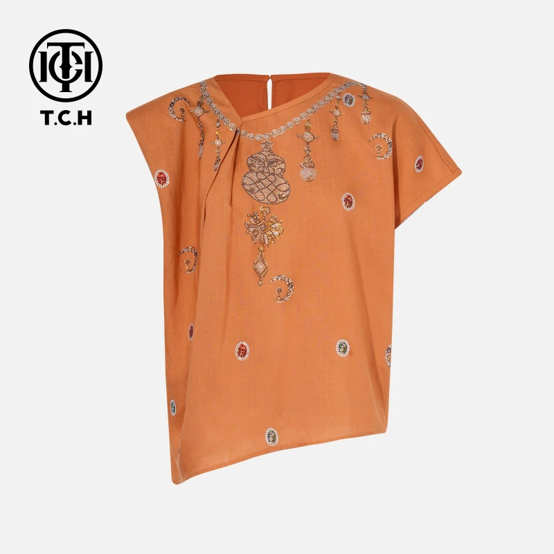 TCH私服烫钻工艺时尚休闲百搭气质舒适T恤女T75B10E5165轻奢tch