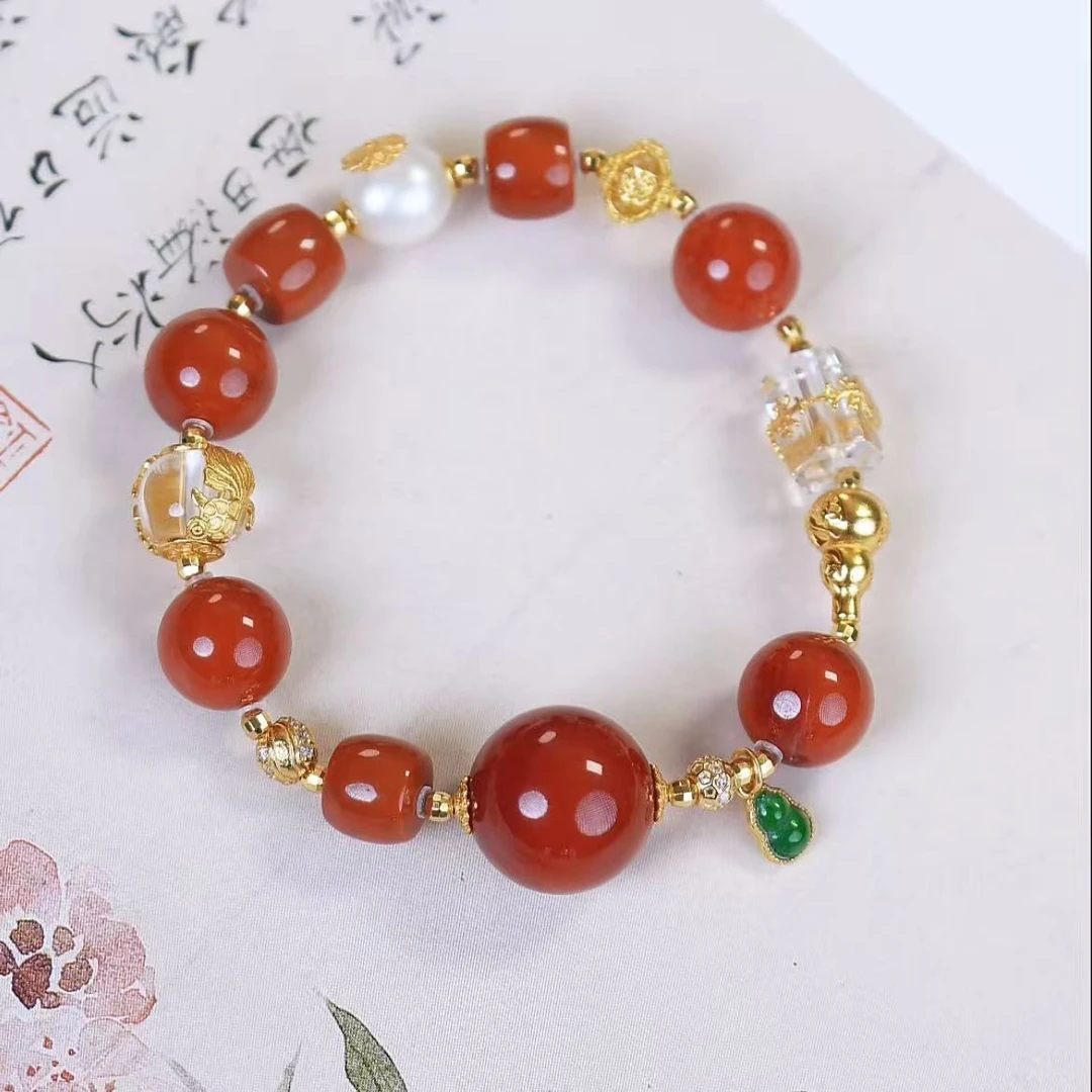 【庆腴】满色满肉 玫瑰红南红手串（多样性发其一）