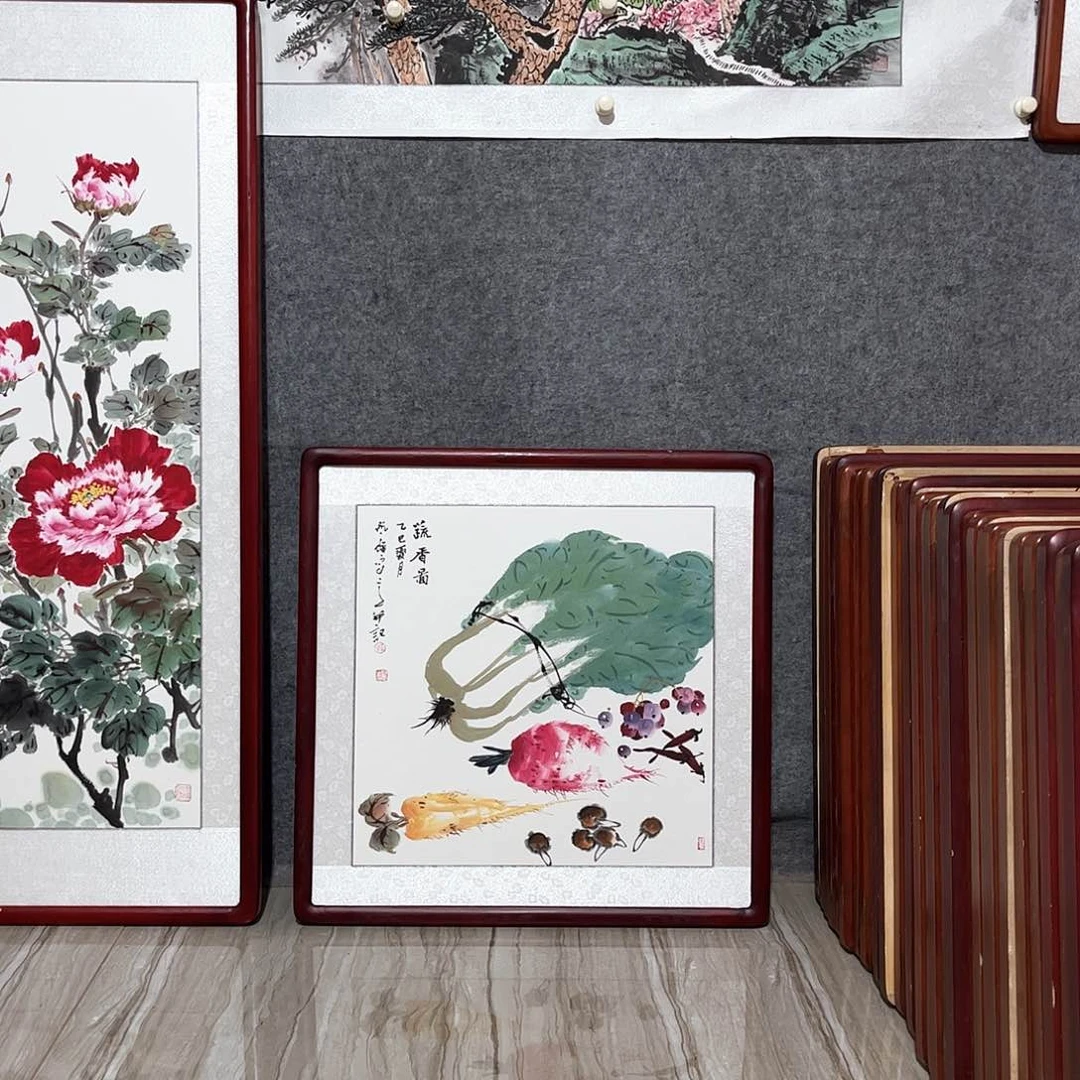 国画书画作品带框63×63厘米