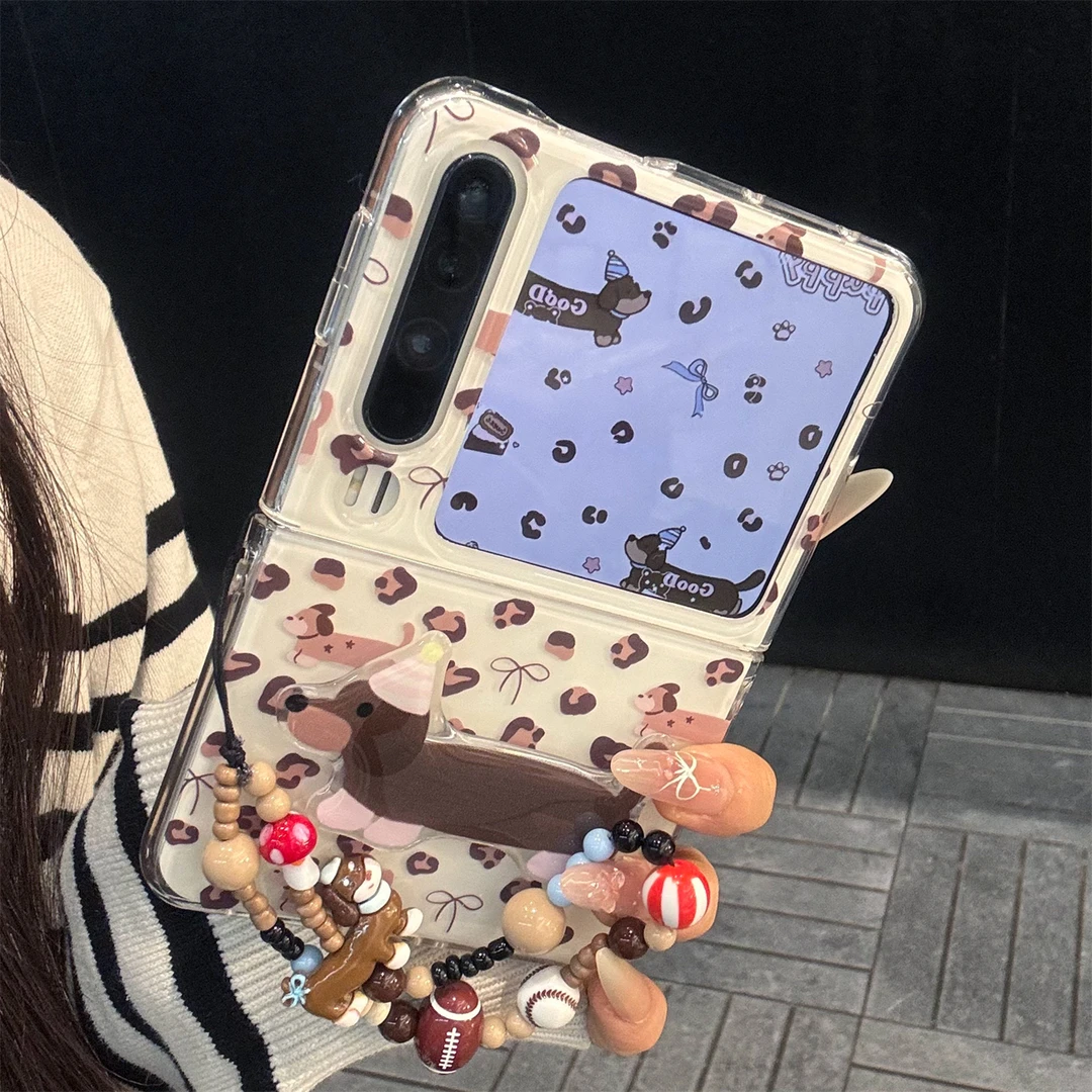 适用华为purax折叠屏手机壳粉色豹纹PuraX蝴蝶结腊肠狗折叠支架女