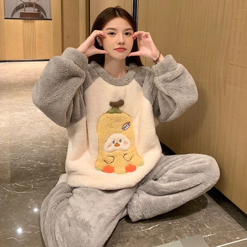 睡衣女秋冬季2025新款女大童13珊瑚绒12初中生15岁少女孩加绒加厚