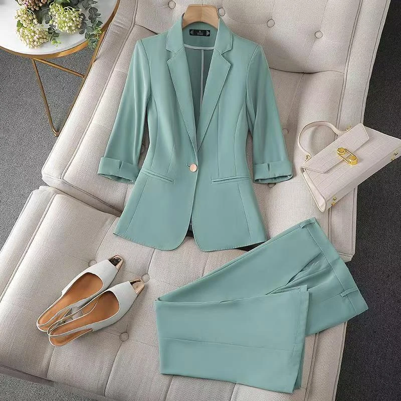 0739单排扣七分袖轻薄短款西装外套气质夏季女显瘦职业