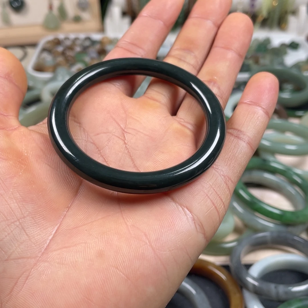 和田玉未镶嵌手镯和田玉黑青玉手镯未镶嵌53.9圈口