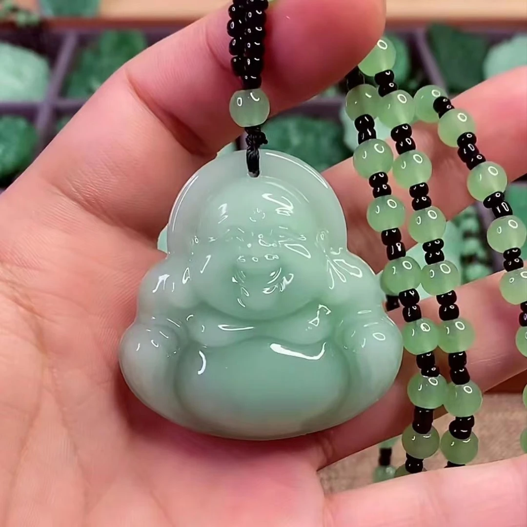 浅绿色大肚佛公吊坠国风项链笑脸佛挂坠手工时尚女款百搭精美民族
