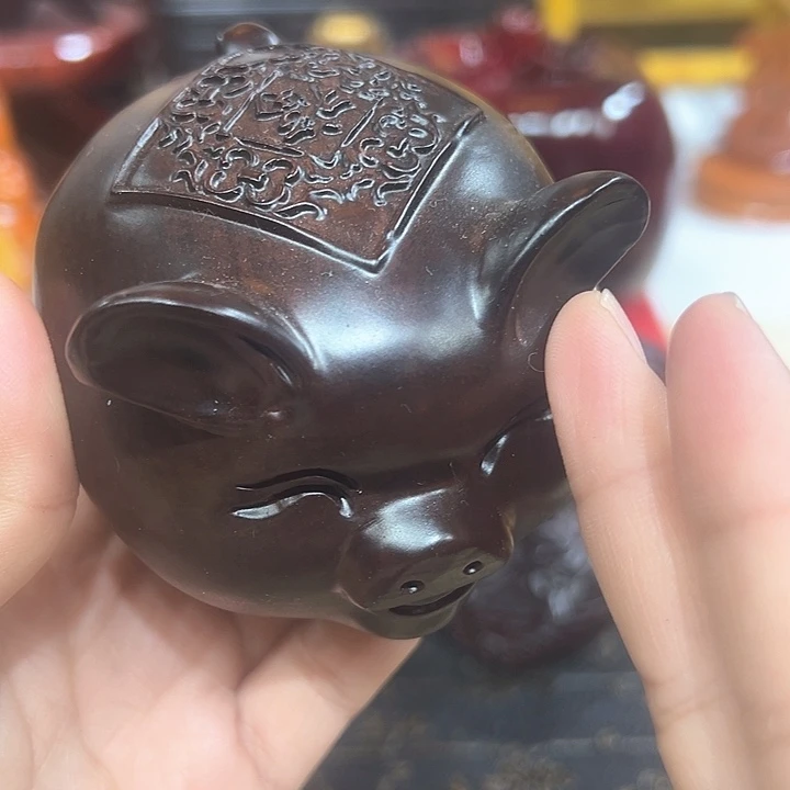 木9公分黑檀福字猪摆件