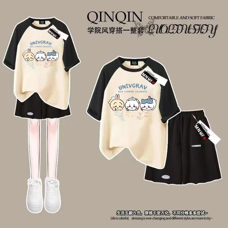 女童纯棉短袖短裤套装夏季2025新款吉伊小八韩版中大童运动两件套