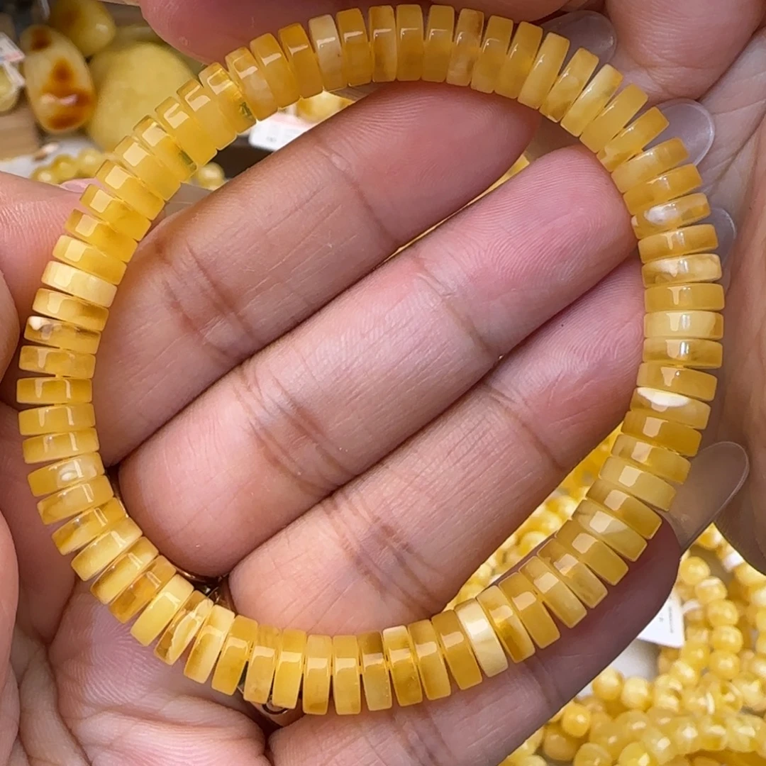 蜜蜡未镶嵌手链鸡油黄药片手串