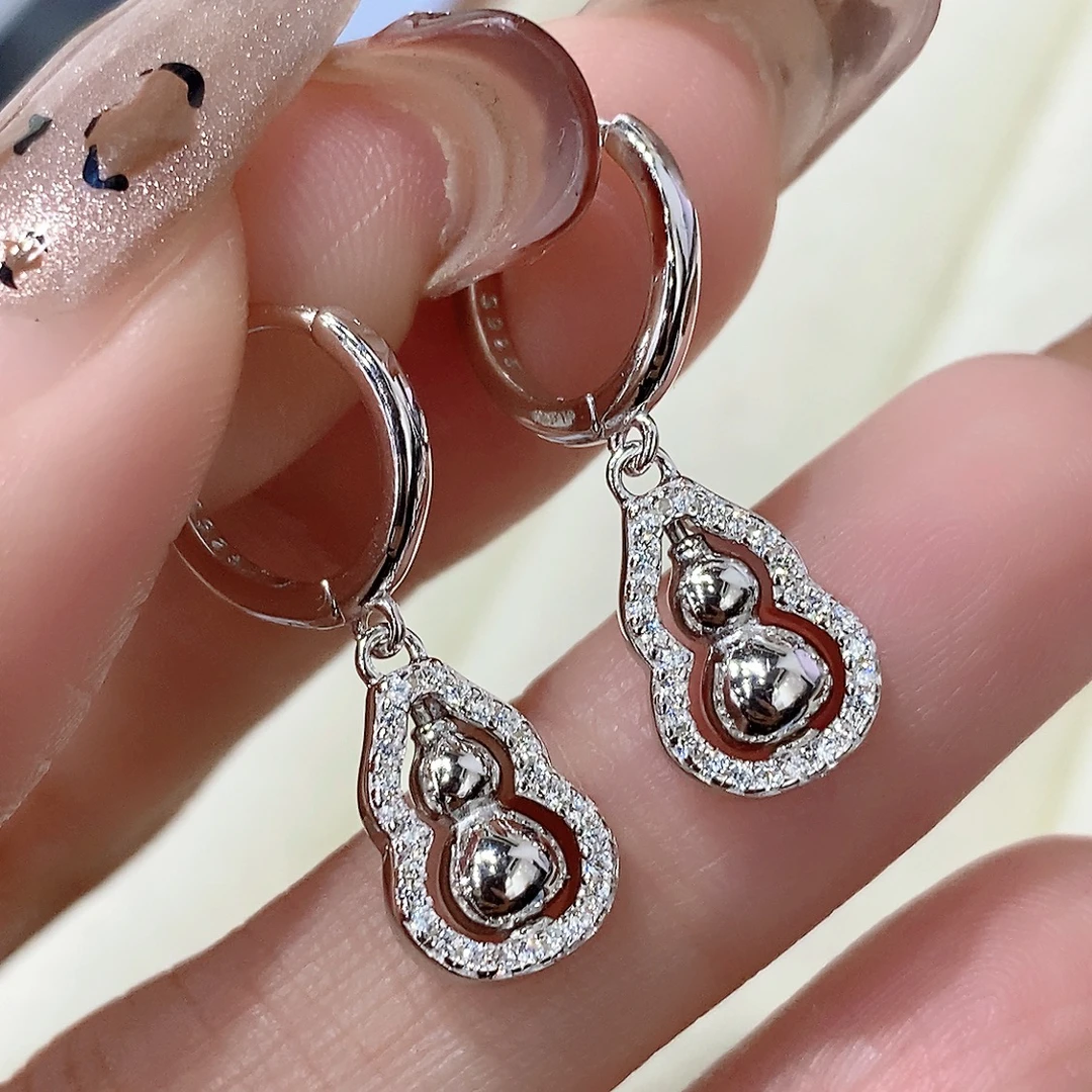 925银合成锆石耳饰 新款转运葫芦锆石耳坠