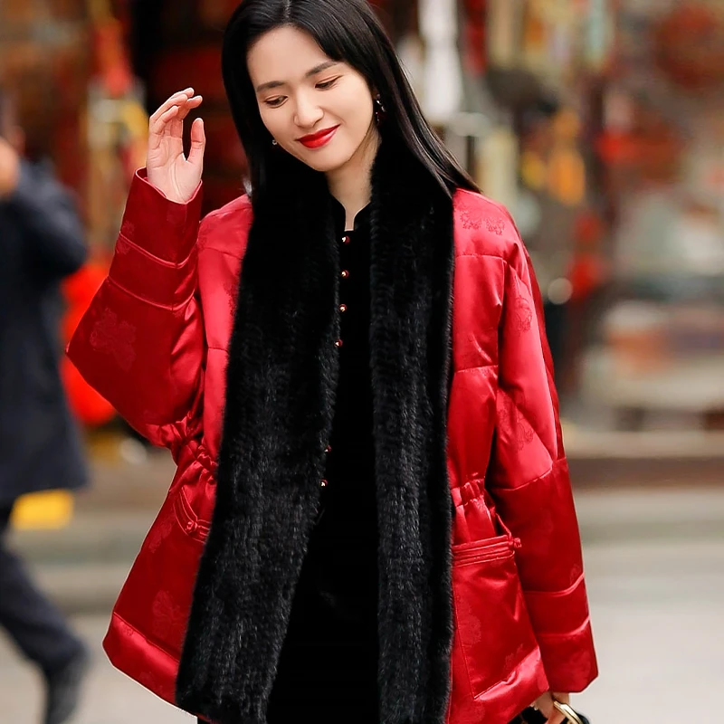 复古日记“福蝶”一衣多穿！丝羊毛正绢提花收腰鹅绒羽绒外套24HR437