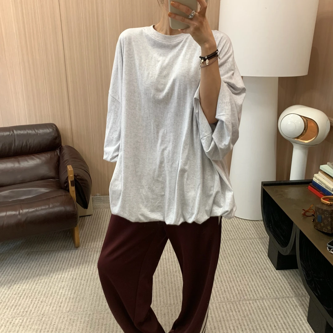 Byjunjun【AC花苞】超薄双层花苞七分袖T恤夏季宽松廓形上衣