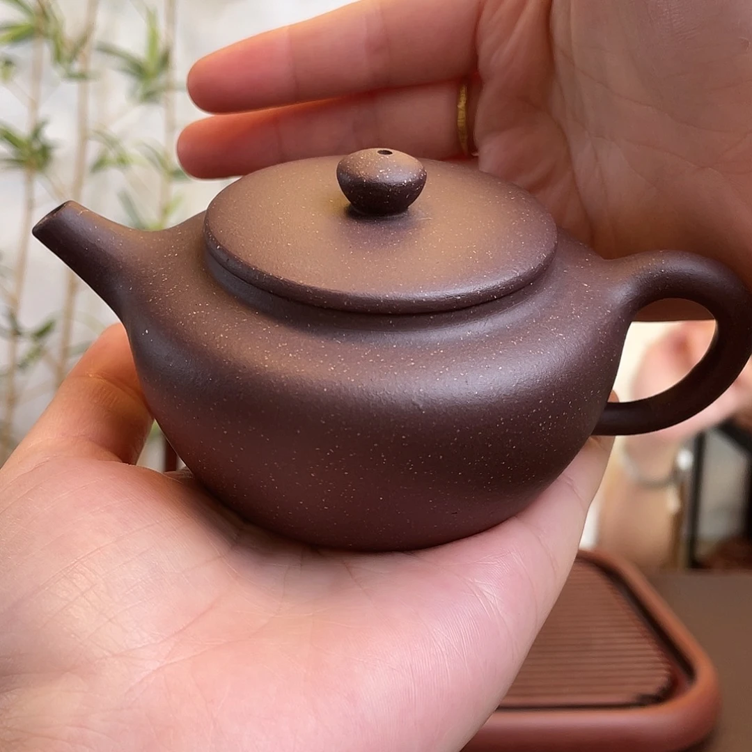 茶壶紫砂紫泥扁壶180cc