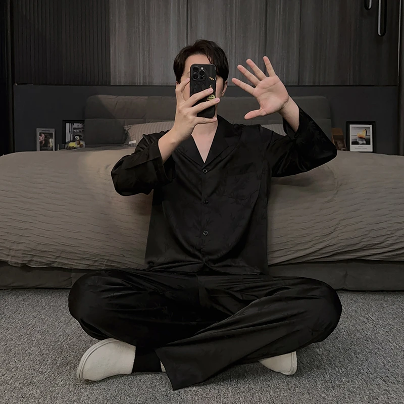 冰雪丝男士睡衣春秋季长袖国潮轻奢风夏天薄款2025新款家居服套装