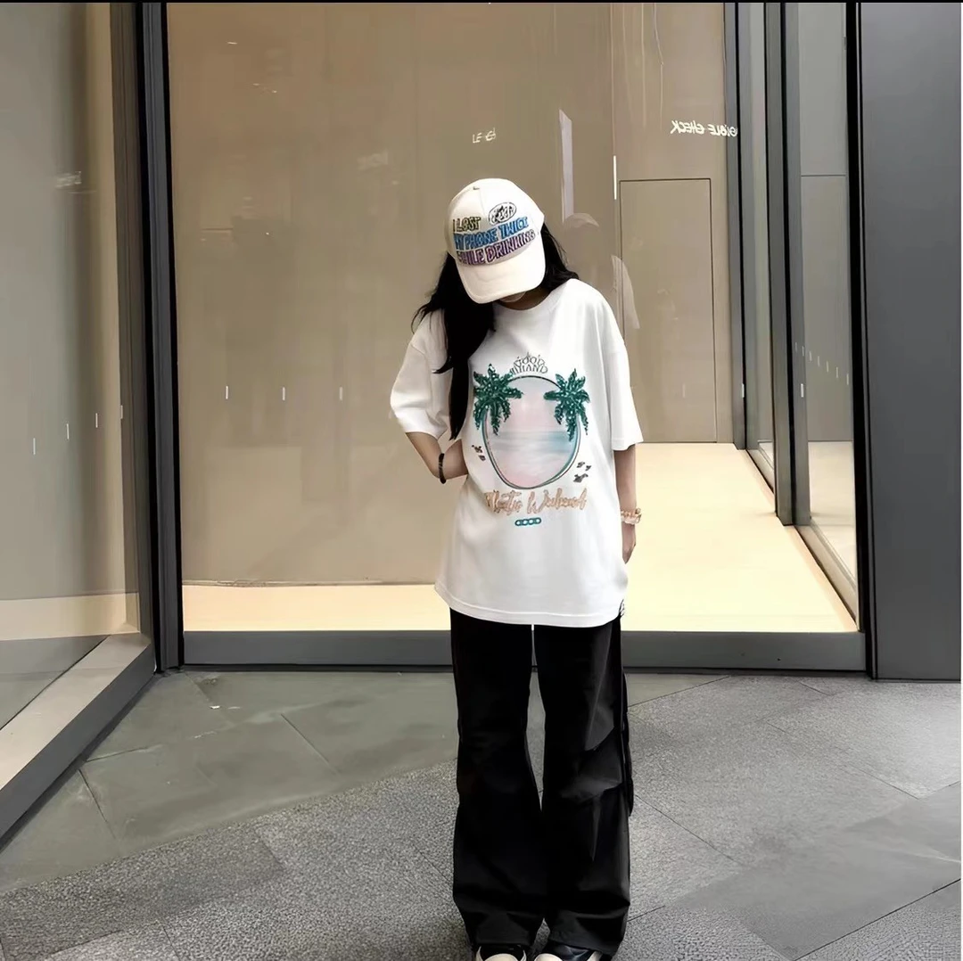 GOODBRAND 2025SS 海岛椰林珠片绣轻奢时尚高级感短袖t恤男女同款