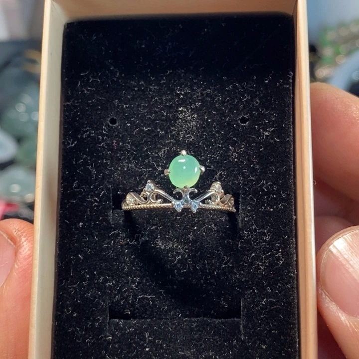 翡翠银S925镶嵌戒指天然缅甸翡翠A货绿戒指