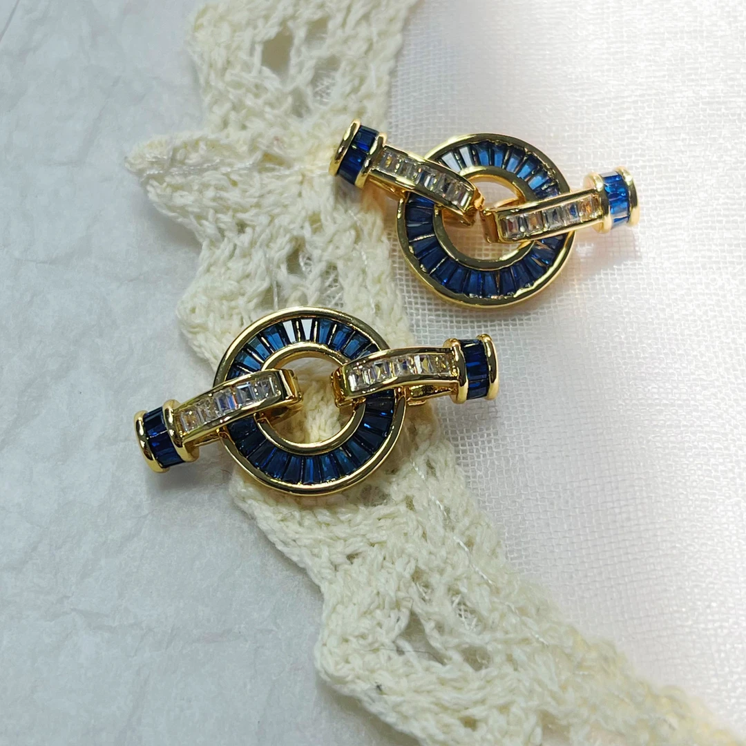 左夕M7642【1个金底欧式蓝时光子母扣】铜镀金高保色Diy配饰配件