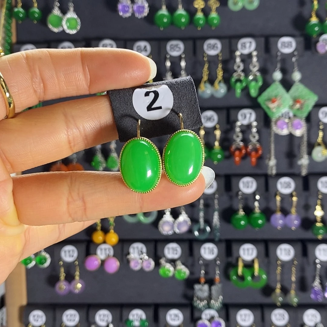 银S925镶嵌翡翠耳饰2