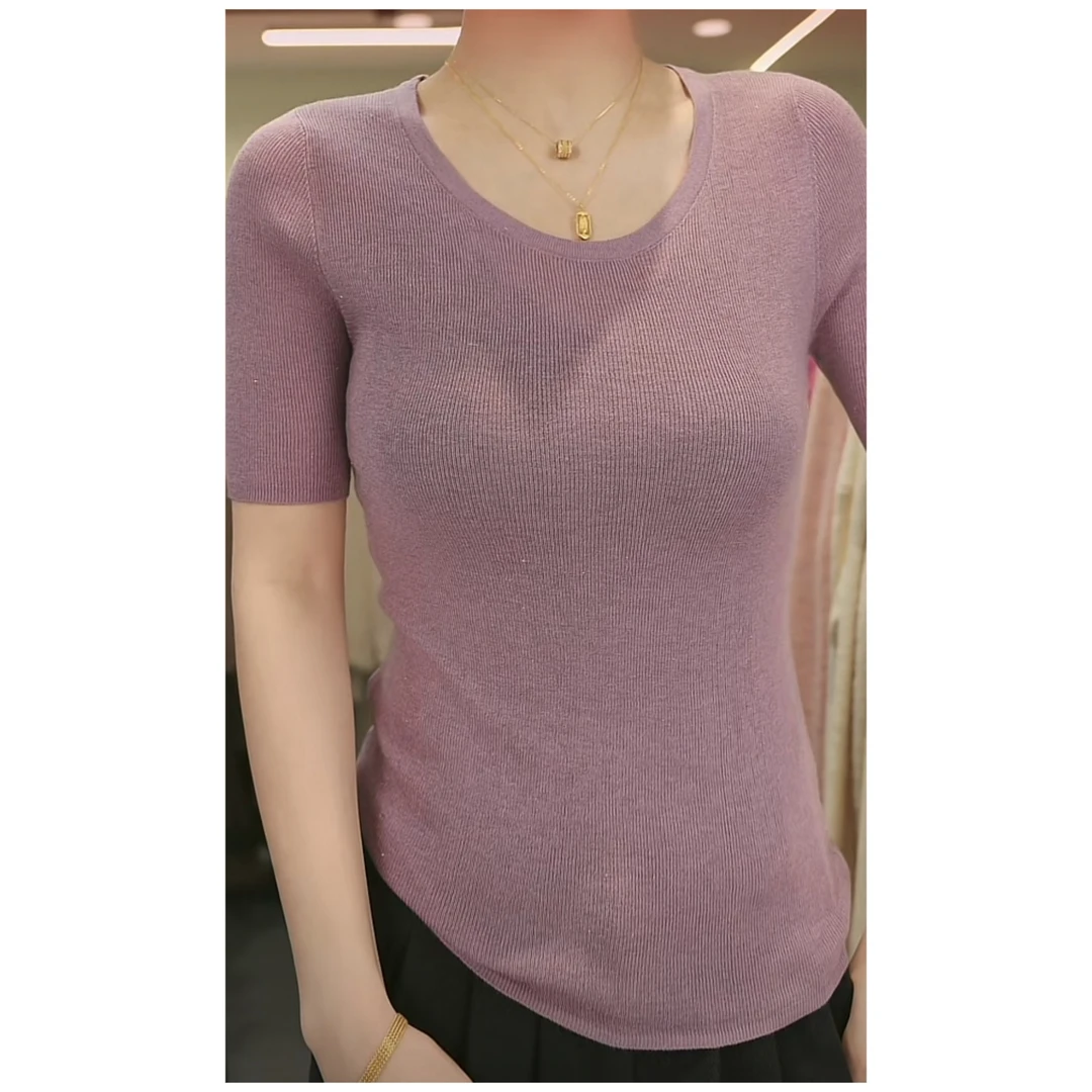 11039（部分无水洗唛，介意慎拍）SANFAN新款玻璃丝中袖针织衫