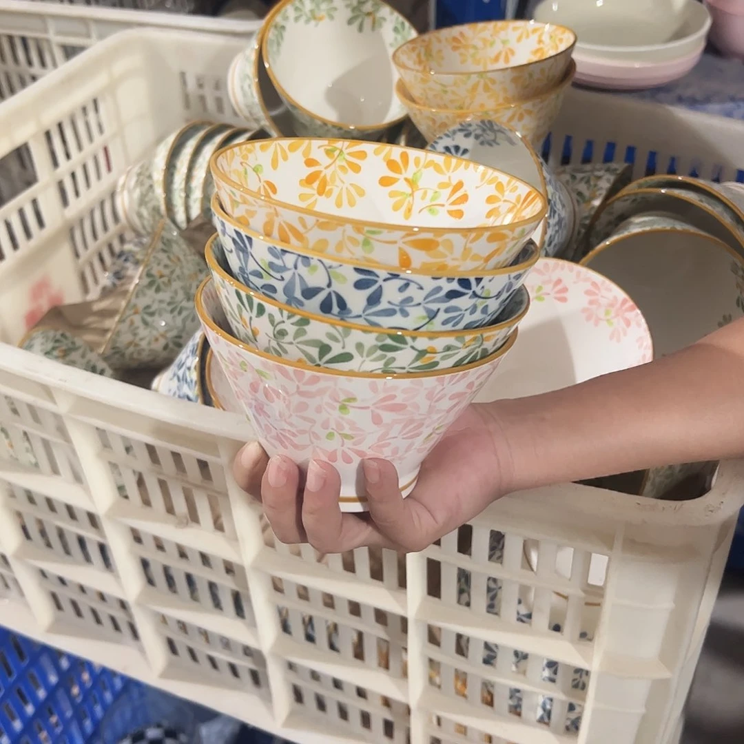 瓷片四季碗4个5寸微瑕