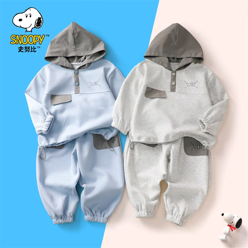 Snoopy/史努比SXM1361W儿童新春洋气拼色连帽卫衣裤套装