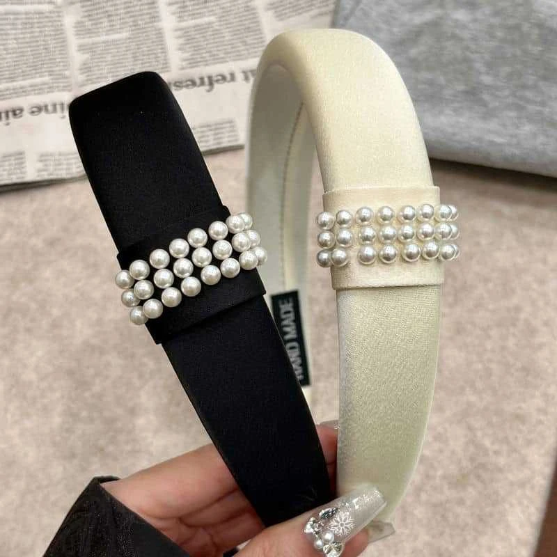 法式千金风珍珠缎面发箍女款高颅顶显脸小发捆头饰网红头箍