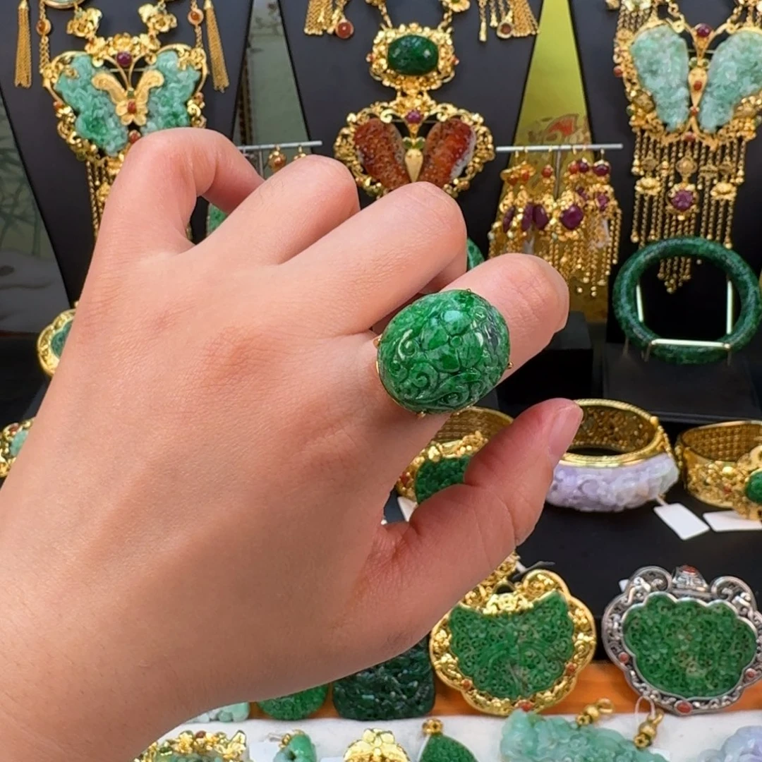 翡翠银S925镀金镶嵌颈饰戒指 炸价