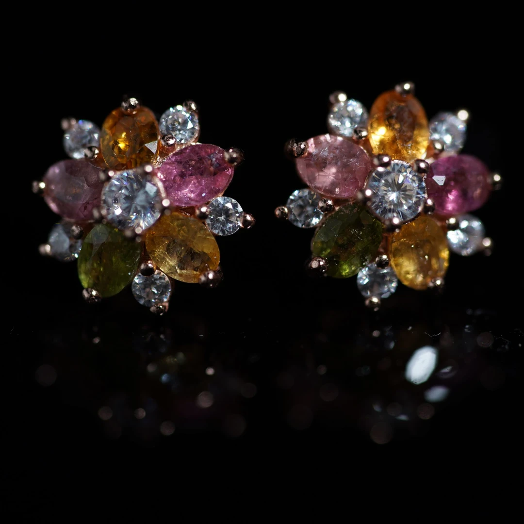 JSBXE0198-碧玺耳钉-S925纯银-单颗约15分-精工