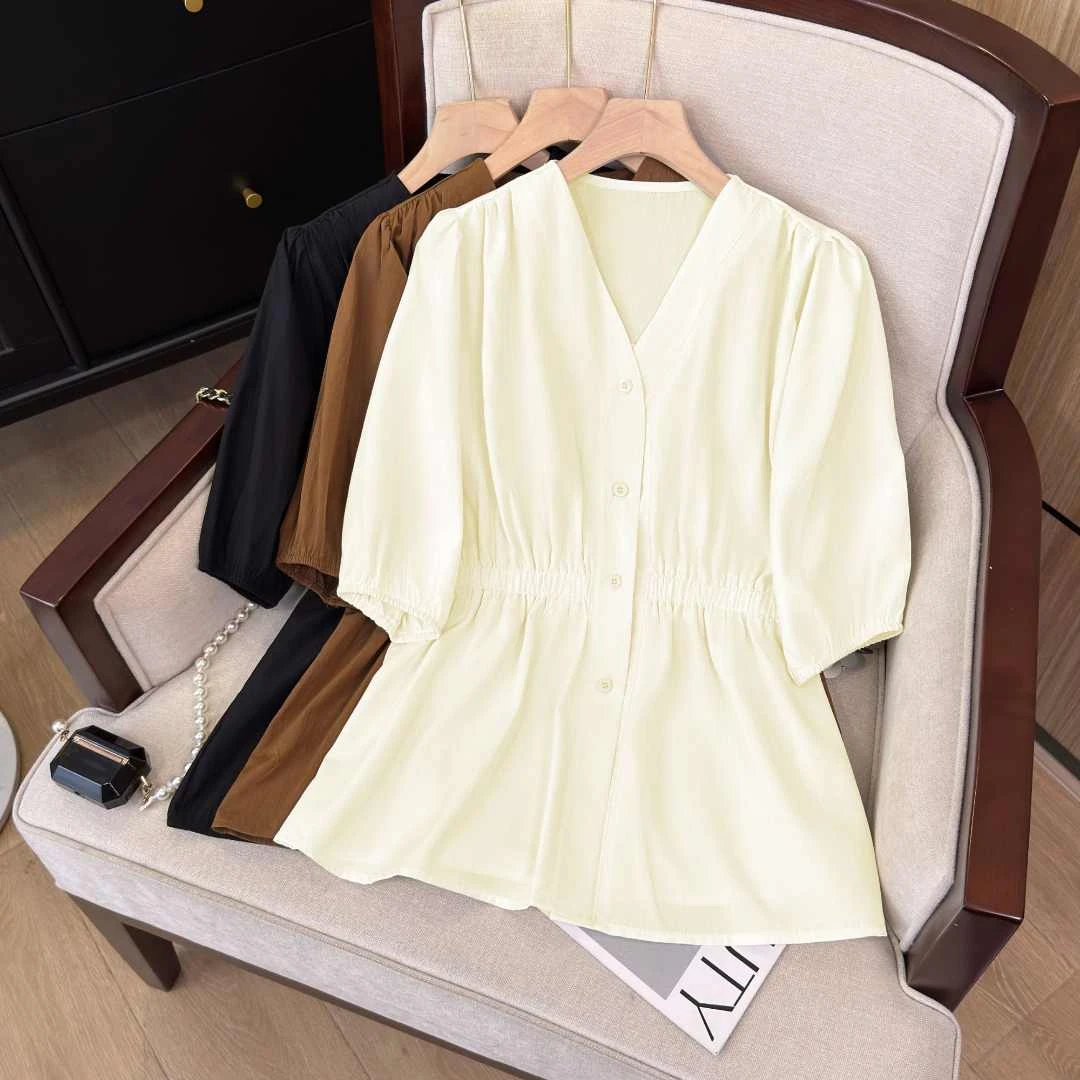 夏季短袖大码女装洋气小衫宽松衬衫女新款衬衣上衣女时尚外穿衬衣