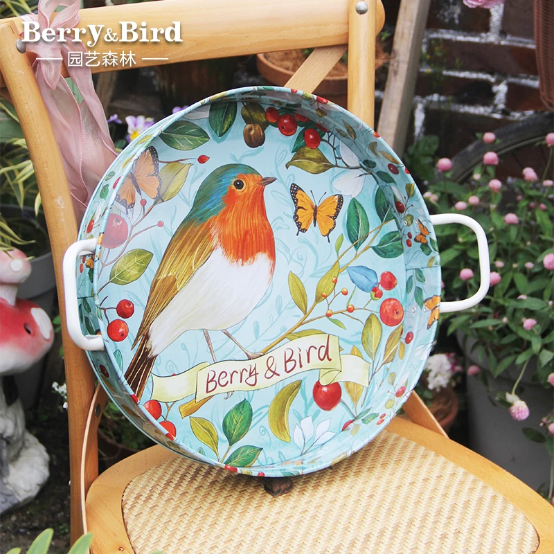 Berry&Bird园艺托盘收纳篮盛碗碟家用种花手提储藏桌面置物盒户外