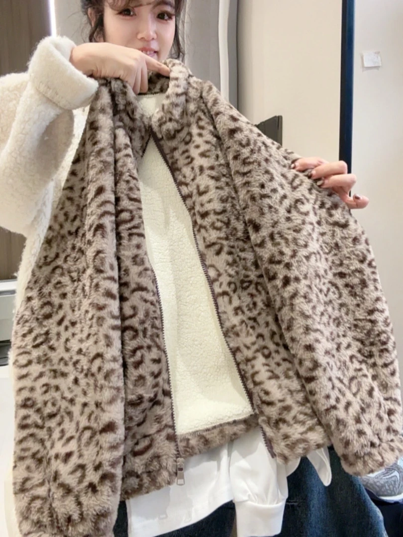 冬季豹纹加绒外套男女童秋冬厚款百搭洋气中大童