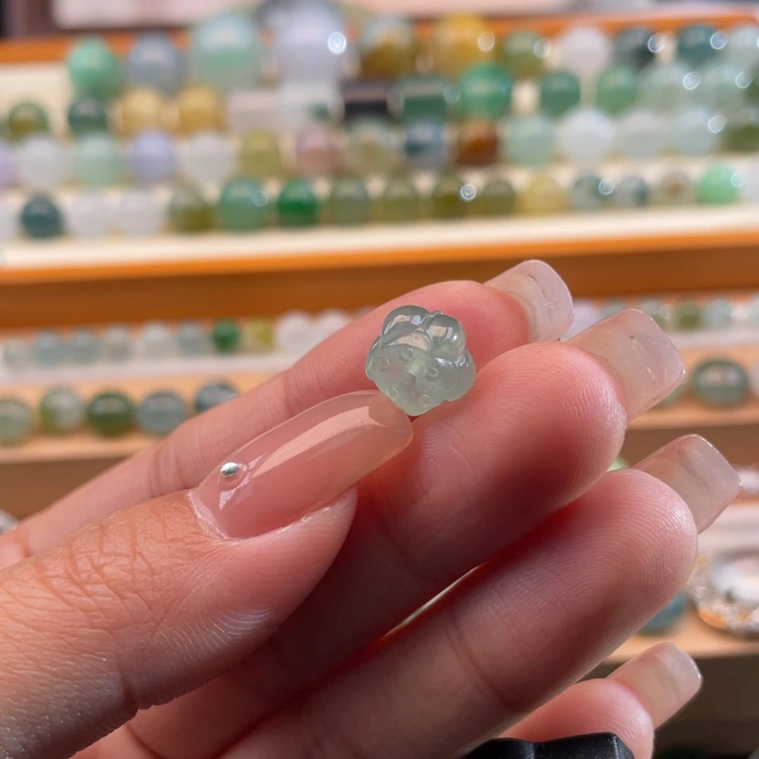 未镶嵌定制翡翠天然缅甸翡翠a货莲花珠9.4×7.1