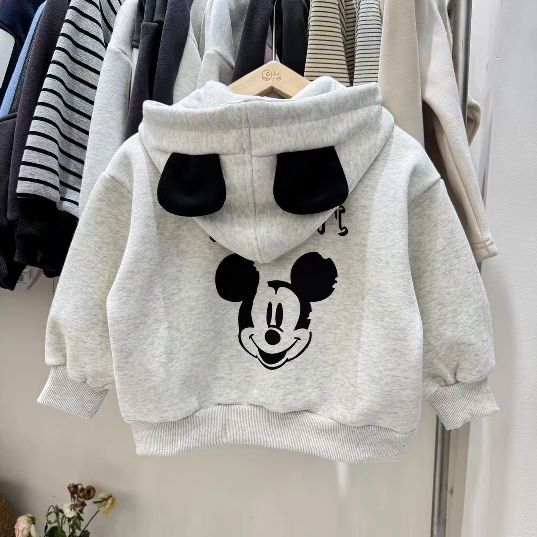 2025秋季新款男童卡通抽绳米奇加绒童装休闲连帽外套67027
