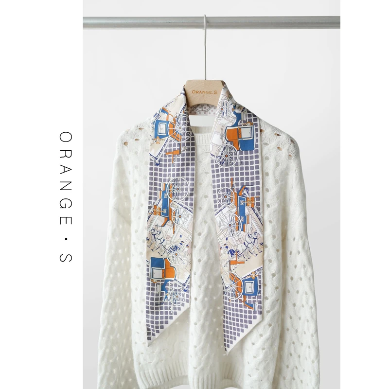 【驾马横档·蓝色】双层双面异色！14姆米真 丝斜纹绸长条巾116*11