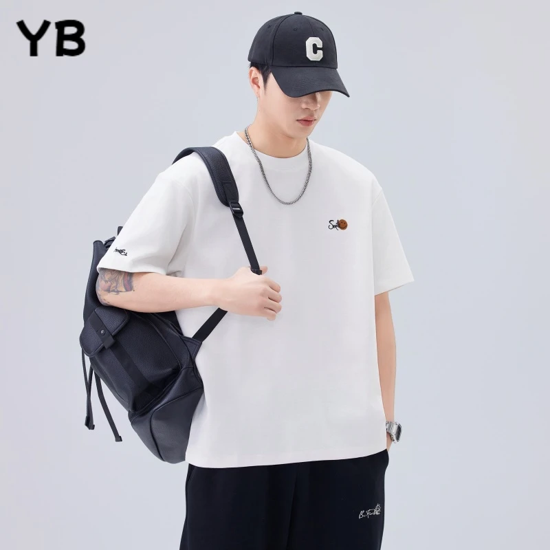 YB新款夏季宽松青少年日常圆领T恤棉落肩短袖潮流潮流百搭男士必
