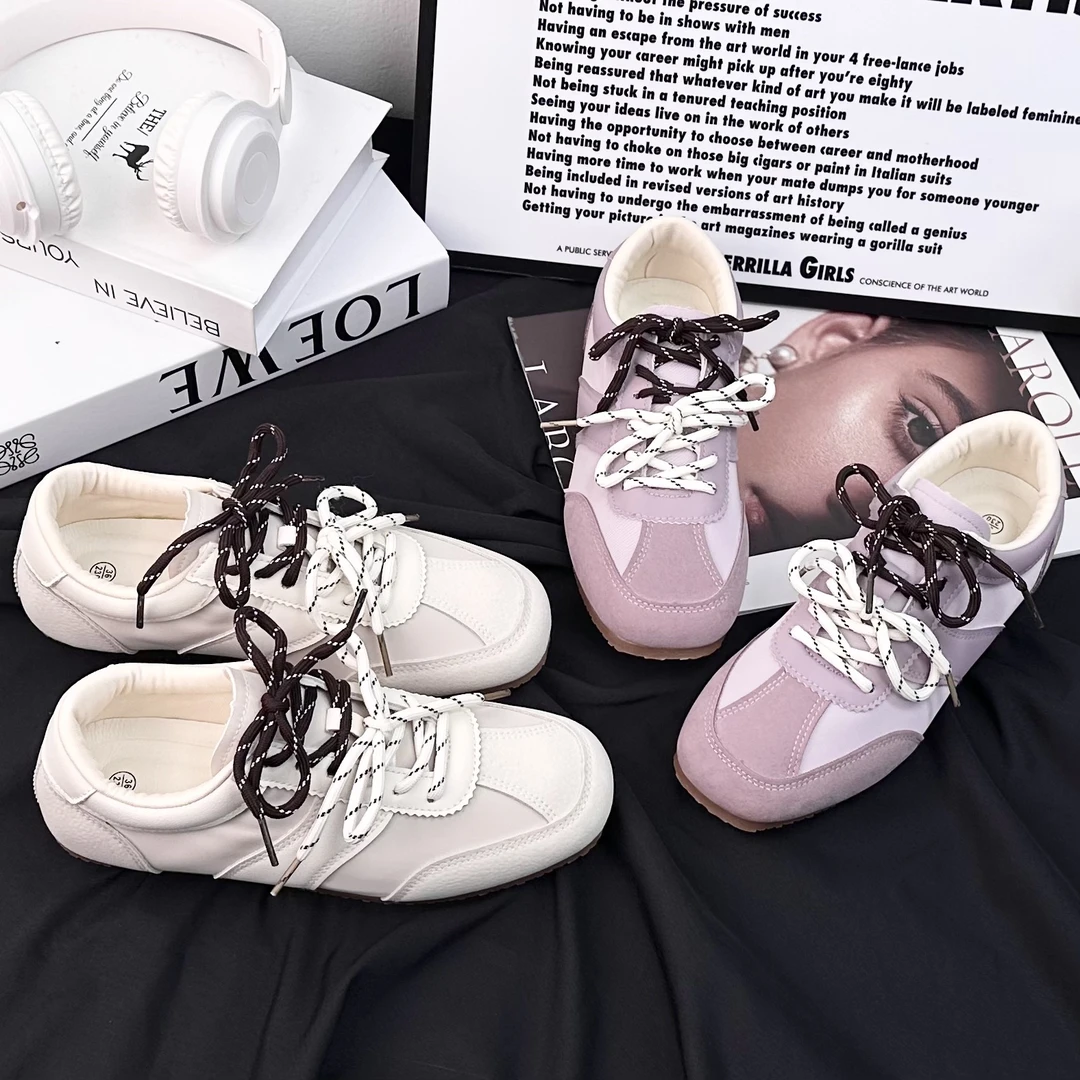 【Bin】2025女款香芋紫双鞋带板鞋百搭新款透气休闲韩版德训鞋女鞋