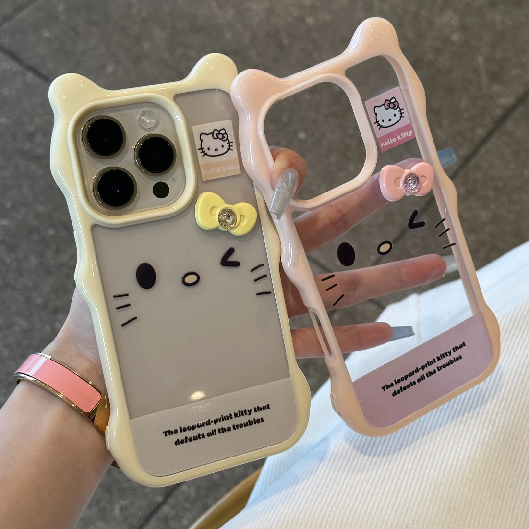 kitty表情蝴蝶结适用苹果16Promax波浪猫耳iPhone手机壳华为mate