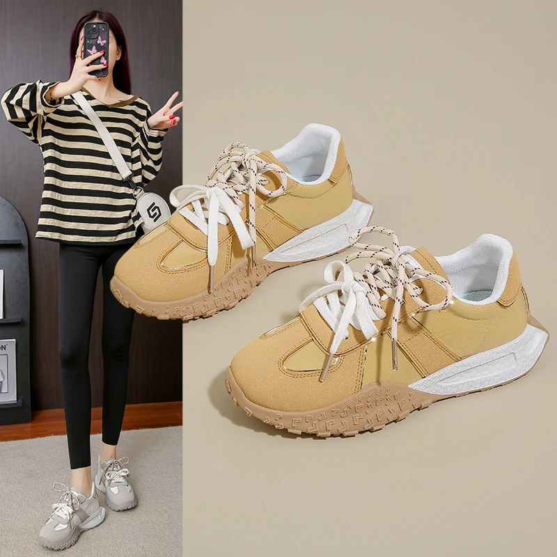 德训鞋2025年春季新款平底复古百搭轻运动鞋女学生韩版休闲板鞋