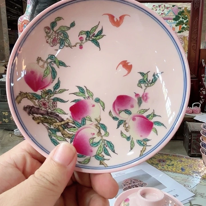 摆件景德镇高温陶瓷桃子碟红希希