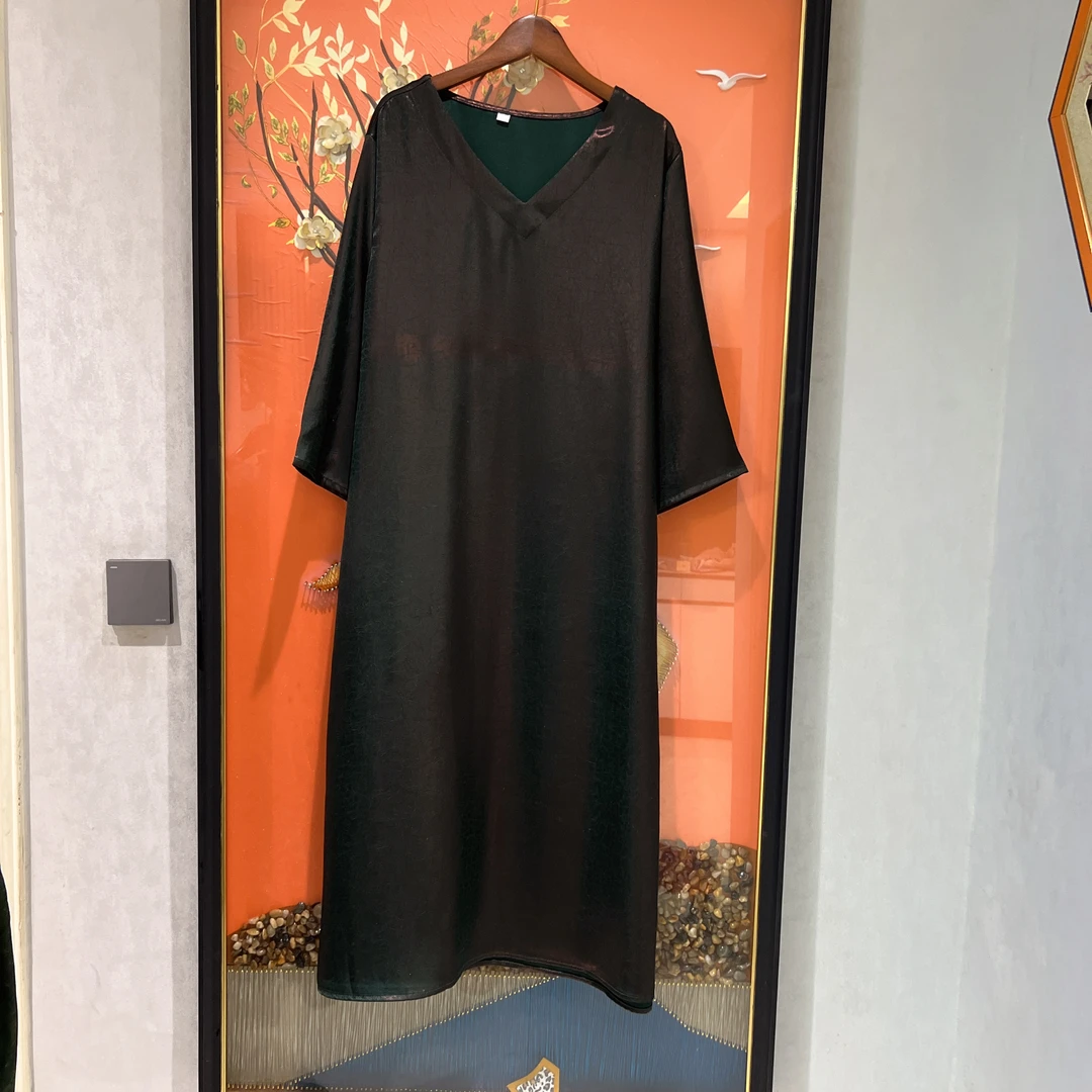 128【巧姐专属】新款时尚气质宽松V领连衣裙