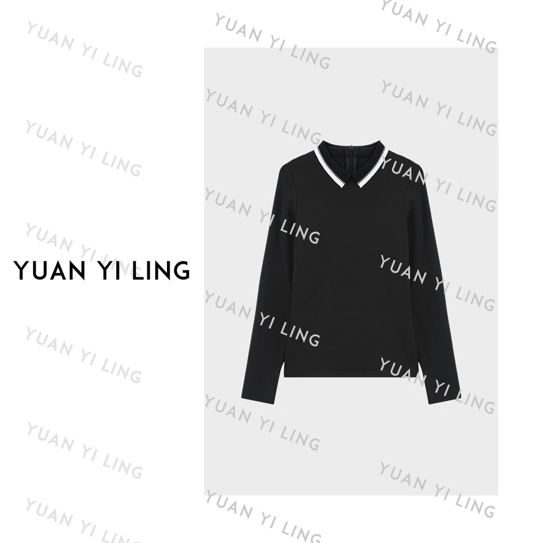 袁艺灵【温妮】秋冬莫代尔撞色翻领显瘦气质上衣轻奢时尚