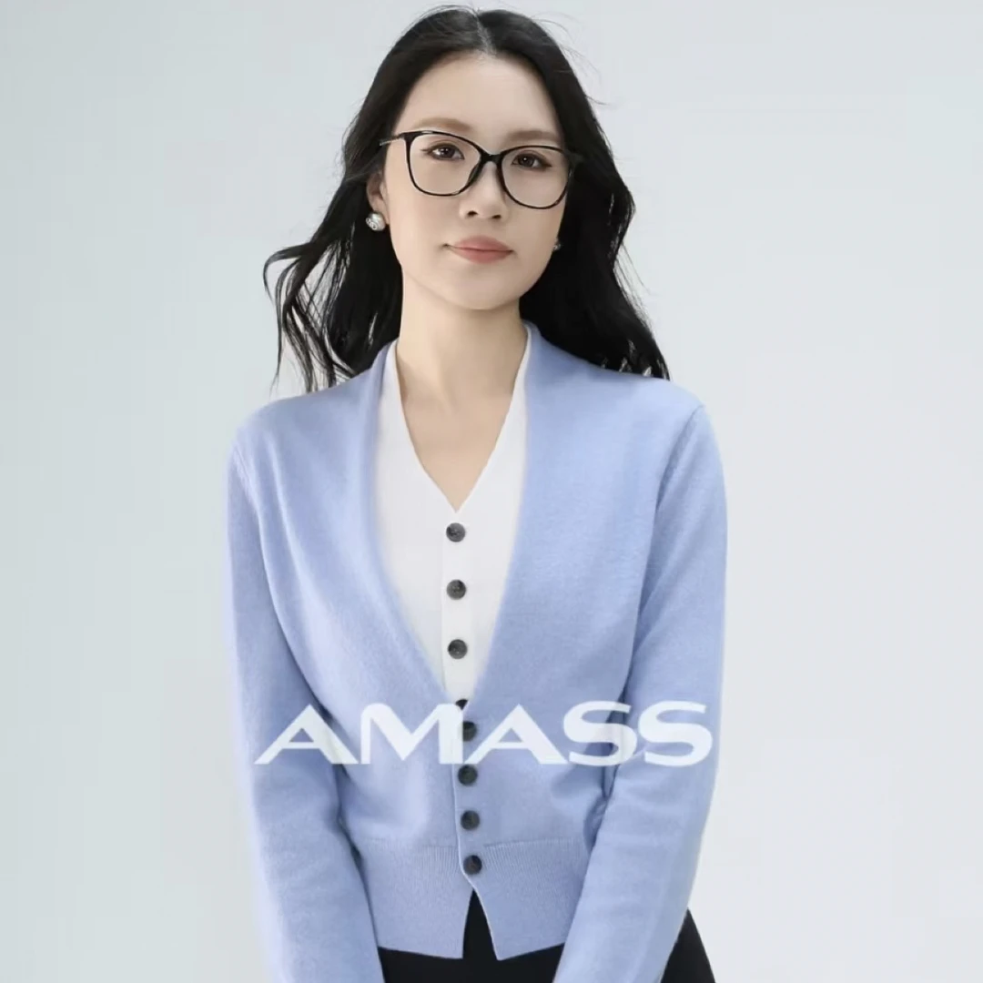 AMASS/阿玛施新款时尚休闲百搭假两件V领针织衫上衣女548006