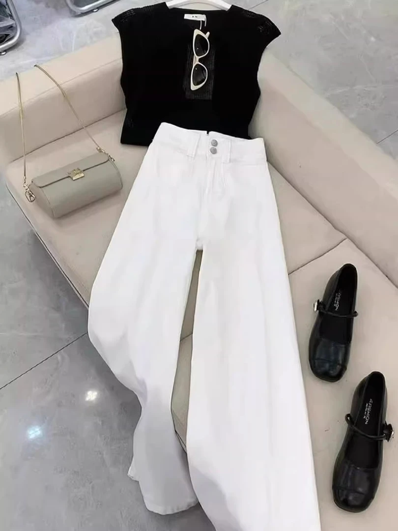 今年流行的漂亮冷淡系女装高级感盐系轻熟上衣阔腿裤两件套装夏装