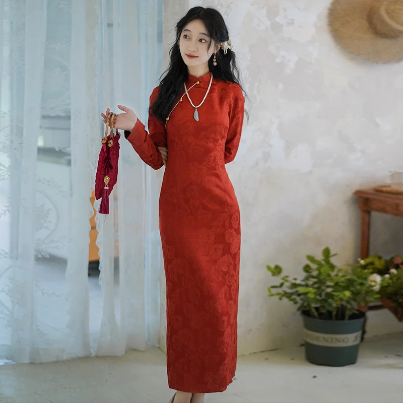 五五年原创汉服新中式国风复古提花女秋旗袍民国风学生年轻款日常