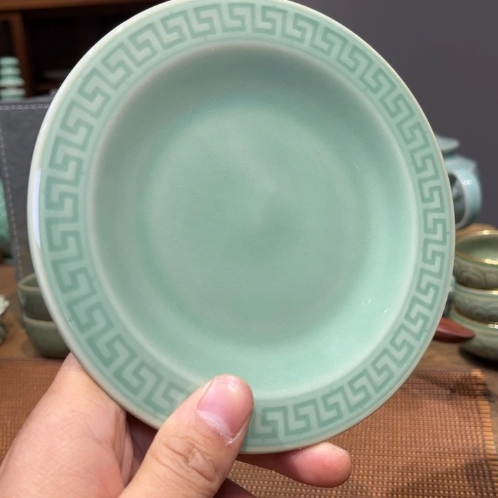 新品青釉唐记纹盘子 4 只