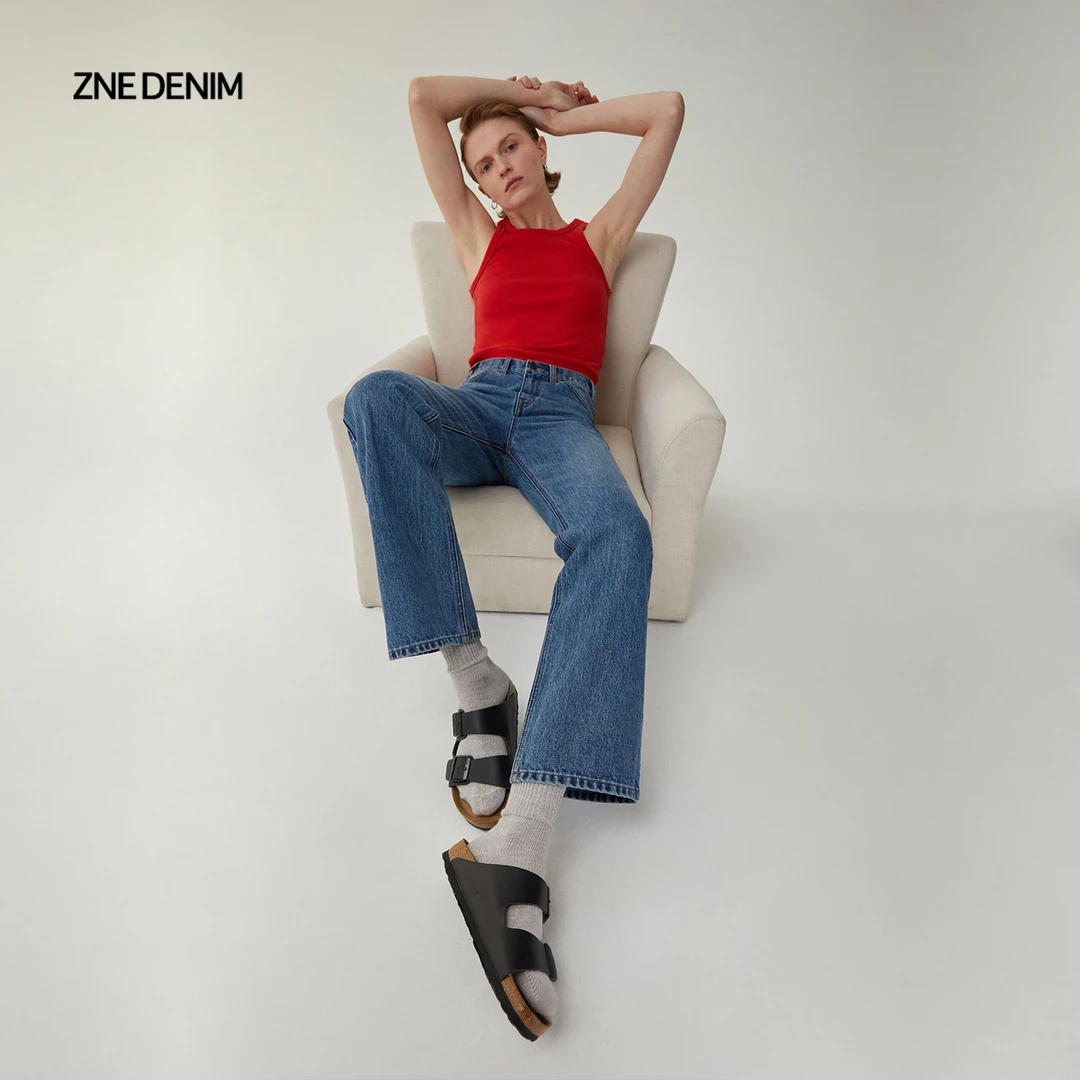 ZNE法式复古微喇直筒牛仔裤