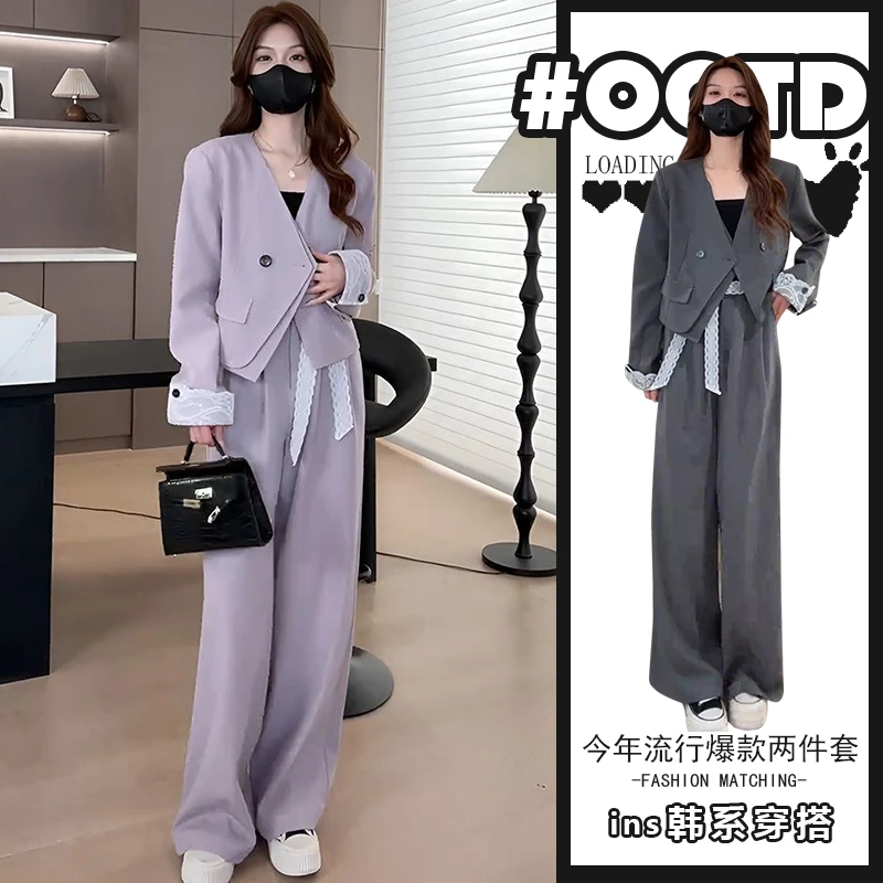 高级感时尚西服套装女高腰显瘦休闲裤春秋新款西装外套气质两件套